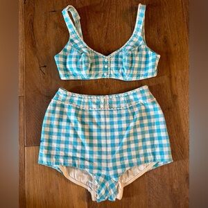 VINTAGE 70s Catalina Bikini, White & Blue Gingham, XS/S, A To B Cup